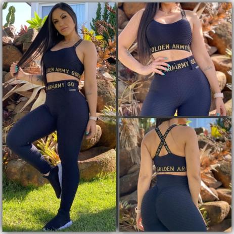 Legging Cadarço Brocado Preto - Diamond Fit Style