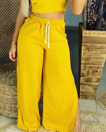 calça mostarda feminina cintura alta