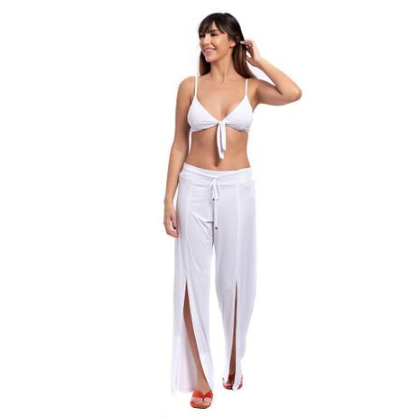 calça pantalona fenda lateral