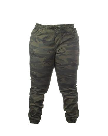 calça jeans sarja camuflada feminina