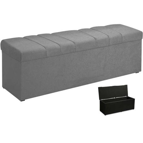 Calçadeira Baú Roma 140 cm Suede Cinza - JS Móveis Menor preço em Calçadeira Baú Roma 140 cm Suede Cinza - JS Móveis
