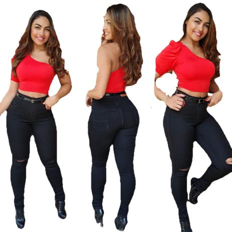 calça jeans com poliester estica