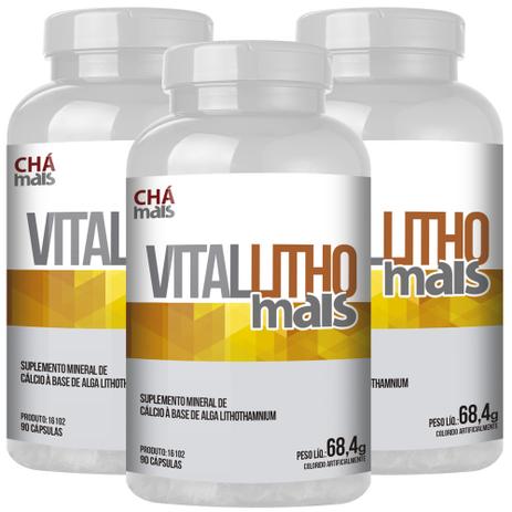 Cálcio de Alga Lithothamnium Vitamina D e Magnésio Kit com 3 Frascos - Chá mais Menor preço em Cálcio de Alga Lithothamnium Vitamina D e Magnésio Kit com 3 Frascos - Chá mais