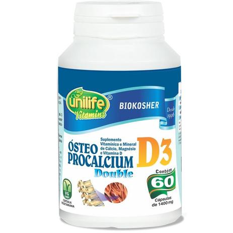 Cálcio, Magnésio e Vitamina D3 1400mg Ósteo Procalcium 60 cápsulas Unilife Menor preço em Cálcio, Magnésio e Vitamina D3 1400mg Ósteo Procalcium 60 cápsulas Unilife