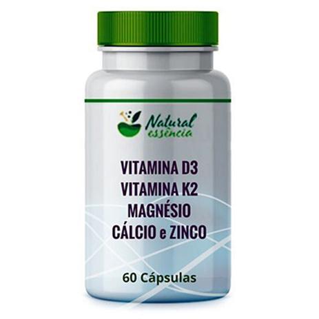 Cálcio + Magnésio + Zinco + VitK2 + Vit D3 60 Cápsulas - Natural essência Menor preço em Cálcio + Magnésio + Zinco + VitK2 + Vit D3 60 Cápsulas - Natural essência