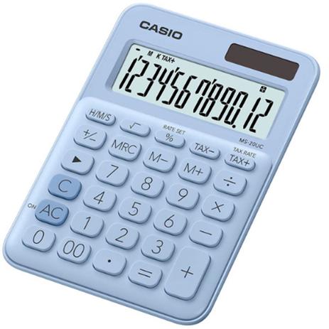 Calculadora Casio Básica Solar e Bateria MS20UCLB - Azul Claro Menor preço em Calculadora Casio Básica Solar e Bateria MS20UCLB - Azul Claro