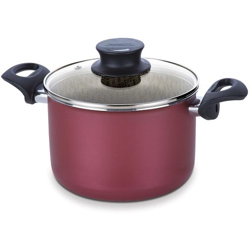 Caldeirão Antiaderente com Alças e Tampa de Vidro Paris Tramontina - Vermelho / 22 Cm / 6.0 Lt Menor preço em Caldeirão Antiaderente com Alças e Tampa de Vidro Paris Tramontina - Vermelho / 22 Cm / 6.0 Lt