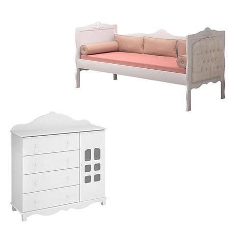 Cama Babá Realeza com Capitonê e Cômoda Infantil Imperial Branco Acetinado - Canaã - Canaa baby Menor preço em Cama Babá Realeza com Capitonê e Cômoda Infantil Imperial Branco Acetinado - Canaã - Canaa baby