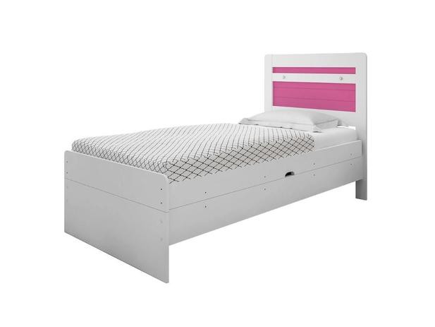 Cama Baú 0,88 Larissa Framar em MDF Branco e Rosa Menor preço em Cama Baú 0,88 Larissa Framar em MDF Branco e Rosa