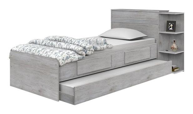Cama Baú Jade Solteiro com Auxiliar Avelã - JA Móveis - Ja móveis Menor preço em Cama Baú Jade Solteiro com Auxiliar Avelã - JA Móveis - Ja móveis