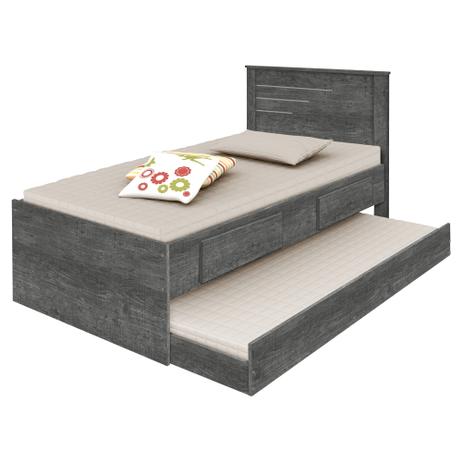 Cama Bibox Solteiro Manu Griss com Colchões - Divaloto Menor preço em Cama Bibox Solteiro Manu Griss com Colchões - Divaloto