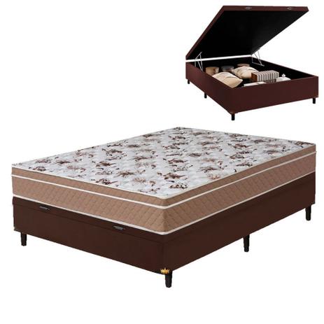 Cama Box Baú Casal Colchão de Molas Pocket Montblanq Umaflex Marrom / Branco Flor 138x188x62cm Menor preço em Cama Box Baú Casal Colchão de Molas Pocket Montblanq Umaflex Marrom / Branco Flor 138x188x62cm