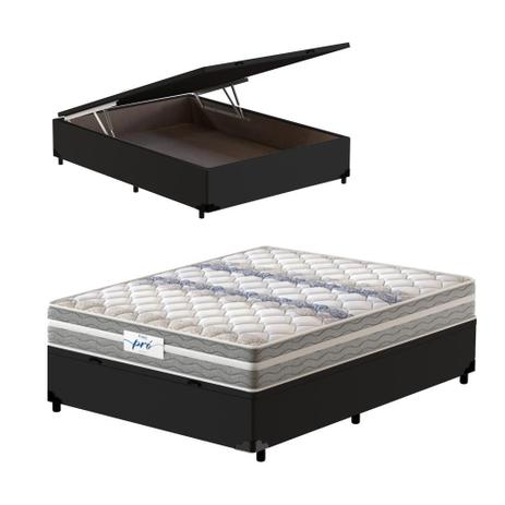 Cama Box Baú Viúva Preta + Colchão de Molas Prolastic - Probel - Pro Basic  - 128x188x66cm - Cama Box Viúva - Magazine Luiza