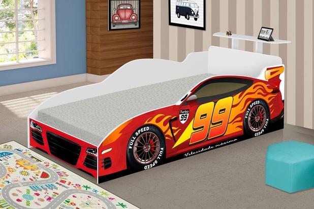 Cama Carro Corrida Infantil Vermelho com Colchão - Puga Menor preço em Cama Carro Corrida Infantil Vermelho com Colchão - Puga