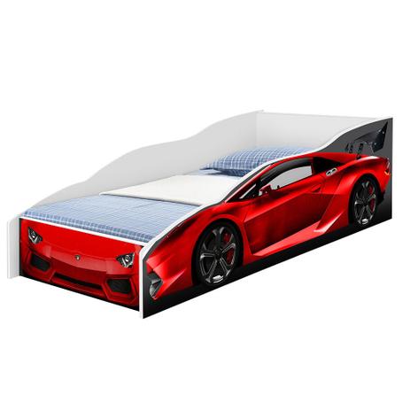 Cama carro Solteiro adesivada corrida vermelho - Cambel Menor preço em Cama carro Solteiro adesivada corrida vermelho - Cambel