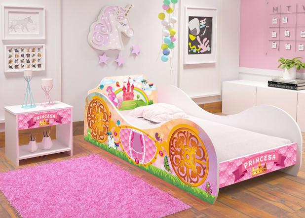 Cama Carruagem Solteiro com Criado Mudo - Princesa Encantada - RPM Móveis Menor preço em Cama Carruagem Solteiro com Criado Mudo - Princesa Encantada - RPM Móveis
