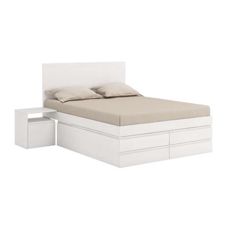 Cama Casal com 2 Mesa de Cabeceira Comfort Branca - Mobly Menor preço em Cama Casal com 2 Mesa de Cabeceira Comfort Branca - Mobly