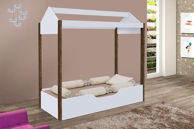 Cama casinha Montessoriana Duda Solteiro Branco/Amendoa - Divaloto Menor preço em Cama casinha Montessoriana Duda Solteiro Branco/Amendoa - Divaloto