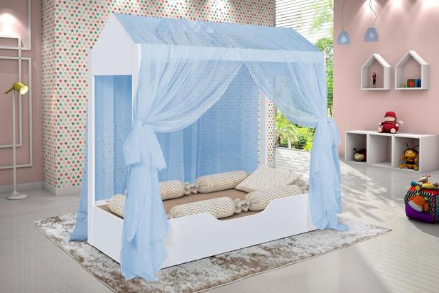 Cama casinha montessoriana Solteiro Duda Branco com Azul - Divaloto Menor preço em Cama casinha montessoriana Solteiro Duda Branco com Azul - Divaloto