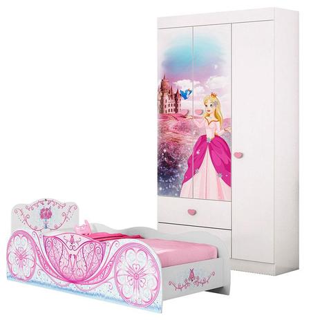 Menor preço em Cama e Guarda Roupa Infantil Carruagem Branco Acetinado - Móveis Estrela - Moveis estrela