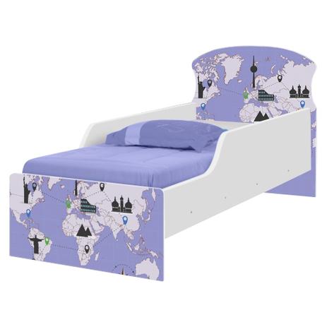 Cama Infantil Adesivada Mapa Viagens com Colchão - Tebarrot Menor preço em Cama Infantil Adesivada Mapa Viagens com Colchão - Tebarrot