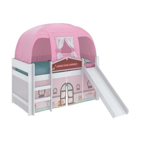 Cama Infantil Barraca com Escorregador Casinha Play Branco/Rosa - Pura Magia Menor preço em Cama Infantil Barraca com Escorregador Casinha Play Branco/Rosa - Pura Magia