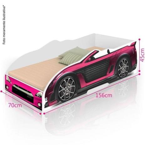 Cama Infantil Carro de Corrida Menina Rosa com Colchão