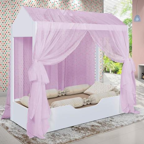 Cama Infantil Casa Montessoriana Duda Juvenil com Voal Divaloto Branco/Lilas Menor preço em Cama Infantil Casa Montessoriana Duda Juvenil com Voal Divaloto Branco/Lilas
