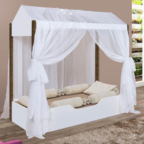 Cama Infantil Casa Montessoriana Duda Solteiro com Voal Divaloto Branco/Amêndoa Menor preço em Cama Infantil Casa Montessoriana Duda Solteiro com Voal Divaloto Branco/Amêndoa