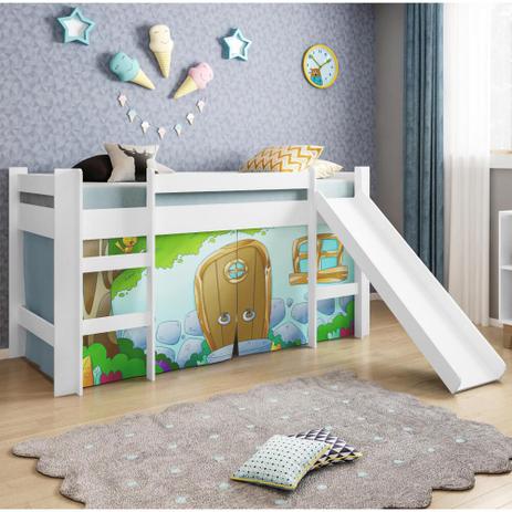 Cama Infantil com Escorregador e Tenda Casinha de Pedra Azul - Casatema Menor preço em Cama Infantil com Escorregador e Tenda Casinha de Pedra Azul - Casatema