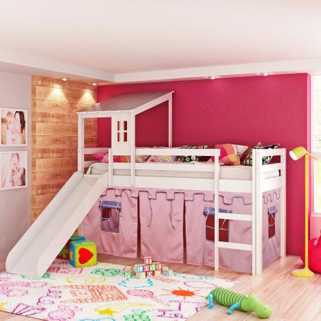 Cama Infantil com Escorregador, Telhado II e Tenda Castelo Rosa - Casatema Menor preço em Cama Infantil com Escorregador, Telhado II e Tenda Castelo Rosa - Casatema