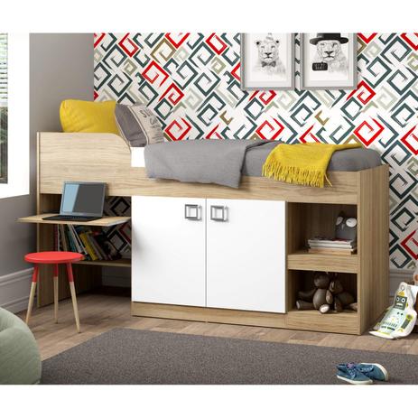 Cama Infantil com Escrivaninha 2 Portas e Nichos Multimóveis Argila Acetinado/Branco Premium Menor preço em Cama Infantil com Escrivaninha 2 Portas e Nichos Multimóveis Argila Acetinado/Branco Premium
