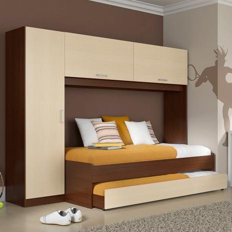 Cama Infantil Com Guarda-roupa 3 Portas 1909.043 Tabaco/Maple - Multimóveis Menor preço em Cama Infantil Com Guarda-roupa 3 Portas 1909.043 Tabaco/Maple - Multimóveis