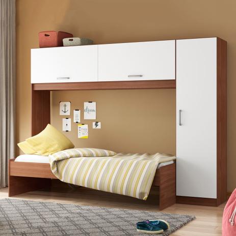Cama Infantil Com Guarda-roupa 3 Portas Carvalho Avelã/Branco - Multimóveis Menor preço em Cama Infantil Com Guarda-roupa 3 Portas Carvalho Avelã/Branco - Multimóveis