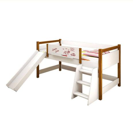 Cama infantil com lousa, canetinha e escorregador Lara Branco e Mel Solteiro - Divaloto Menor preço em Cama infantil com lousa, canetinha e escorregador Lara Branco e Mel Solteiro - Divaloto