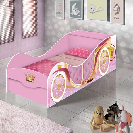 Cama Infantil JA Móveis Carruagem Com Bau Rosa Menor preço em Cama Infantil JA Móveis Carruagem Com Bau Rosa