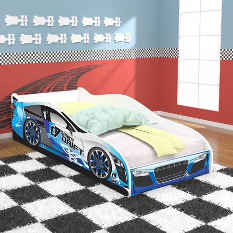Cama infantil/ mini cama infantil carro drift azul/branco c/ colchão - rpm móveis Menor preço em Cama infantil/ mini cama infantil carro drift azul/branco c/ colchão - rpm móveis