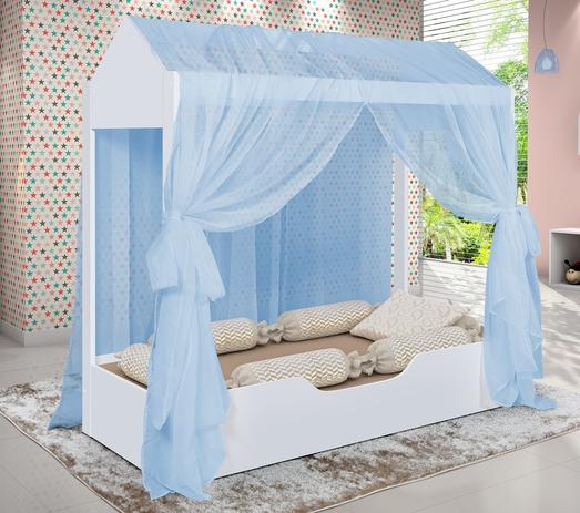 Cama Infantil Montessoriana Duda Com Voal Azul - Branco - Divaloto Móveis Menor preço em Cama Infantil Montessoriana Duda Com Voal Azul - Branco - Divaloto Móveis