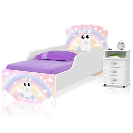 Cama Infantil Unicórnio Baby com Criado Mudo e Colchão - Tebarrot Menor preço em Cama Infantil Unicórnio Baby com Criado Mudo e Colchão - Tebarrot
