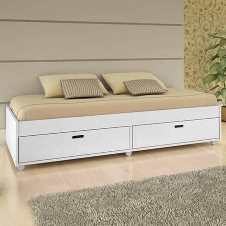 Cama Juvenil Puff com 2 Gavetões Multiuso - 100 MDF - Branco Fosco - Conquista móveis Menor preço em Cama Juvenil Puff com 2 Gavetões Multiuso - 100 MDF - Branco Fosco - Conquista móveis