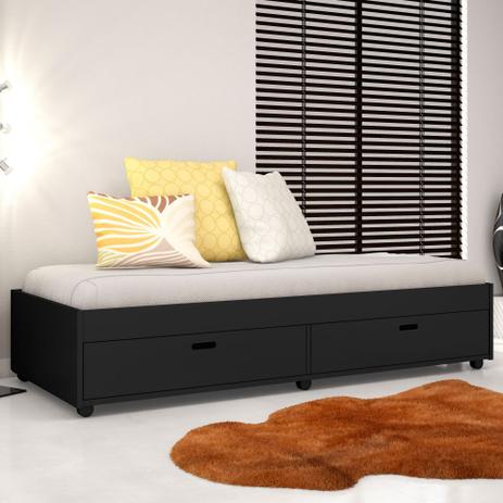 Cama Juvenil Puff com 2 Gavetões Multiuso - 100 MDF - Preto Fosco - Conquista móveis Menor preço em Cama Juvenil Puff com 2 Gavetões Multiuso - 100 MDF - Preto Fosco - Conquista móveis