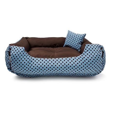 Cama Pet Cachorro Gato Dupla Face Lola - EGG - Azul Poá Marrom - Senhor bicho Menor preço em Cama Pet Cachorro Gato Dupla Face Lola - EGG - Azul Poá Marrom - Senhor bicho
