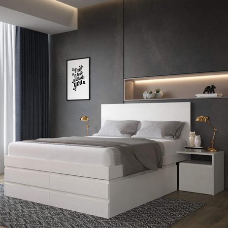 Cama Queen 2 Mesa de Cabeceiras e 6 Gavetas Madeira Maciça Confort Inter Link Branco Lavado Menor preço em Cama Queen 2 Mesa de Cabeceiras e 6 Gavetas Madeira Maciça Confort Inter Link Branco Lavado