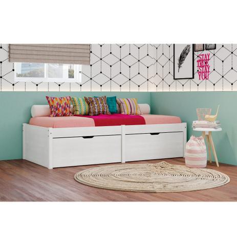 Cama Solteiro Beauty com 2 Gavetões em Madeira Maciça - Branco Lavado - Inter link Menor preço em Cama Solteiro Beauty com 2 Gavetões em Madeira Maciça - Branco Lavado - Inter link