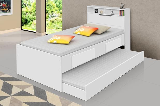Cama Solteiro Bibox com Gavetas e Bau Ayla Branco - Divaloto moveis Menor preço em Cama Solteiro Bibox com Gavetas e Bau Ayla Branco - Divaloto moveis
