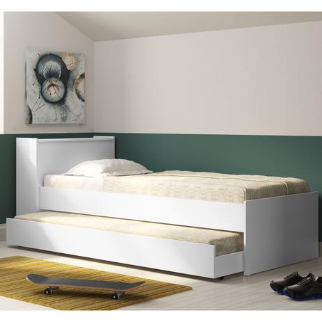 Cama Solteiro com Auxilia re Baú Multimóveis Branco Brilho Menor preço em Cama Solteiro com Auxilia re Baú Multimóveis Branco Brilho