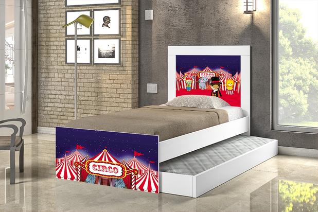 Cama Solteiro Com Auxiliar Circo, Quarto Infantil - Moveis print Menor preço em Cama Solteiro Com Auxiliar Circo, Quarto Infantil - Moveis print