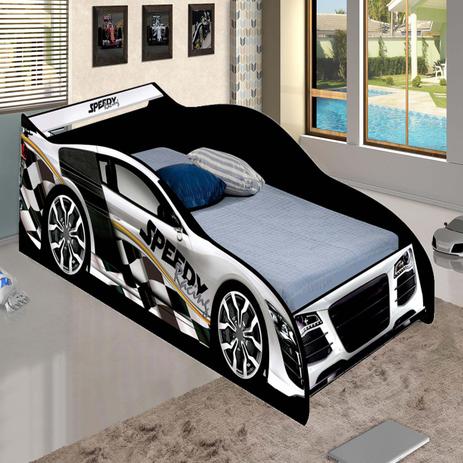 Cama Solteiro JA Móveis Speed Carro MDF Branca Menor preço em Cama Solteiro JA Móveis Speed Carro MDF Branca