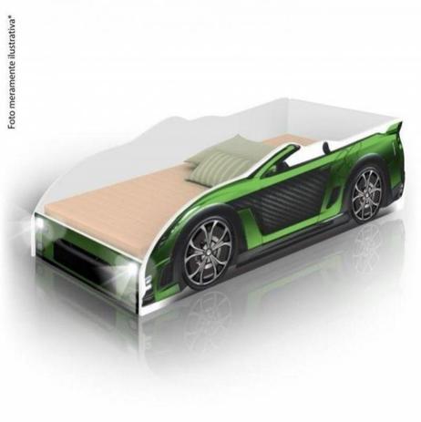 Cama Solteiro Juvenil Carro Sport LED com Colchão - Verde - Divaloto Menor preço em Cama Solteiro Juvenil Carro Sport LED com Colchão - Verde - Divaloto