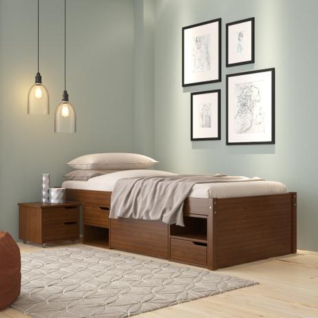 Cama Solteiro Multifuncional Charme Criado, Nichos e Gavetas - Pinhão - Inter link Menor preço em Cama Solteiro Multifuncional Charme Criado, Nichos e Gavetas - Pinhão - Inter link